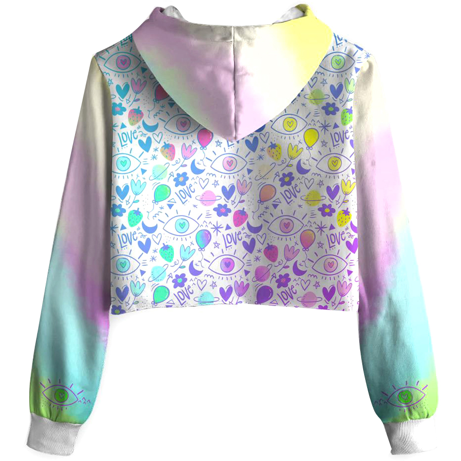 Contrast Patchwork Printed Crop Hoodies