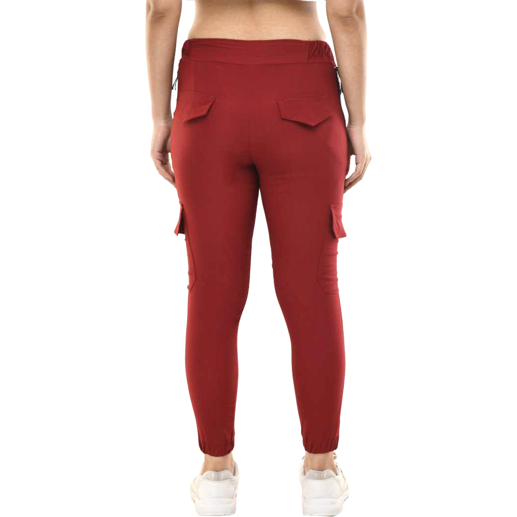 Maroon Solid Pocket Style Jooger Pants